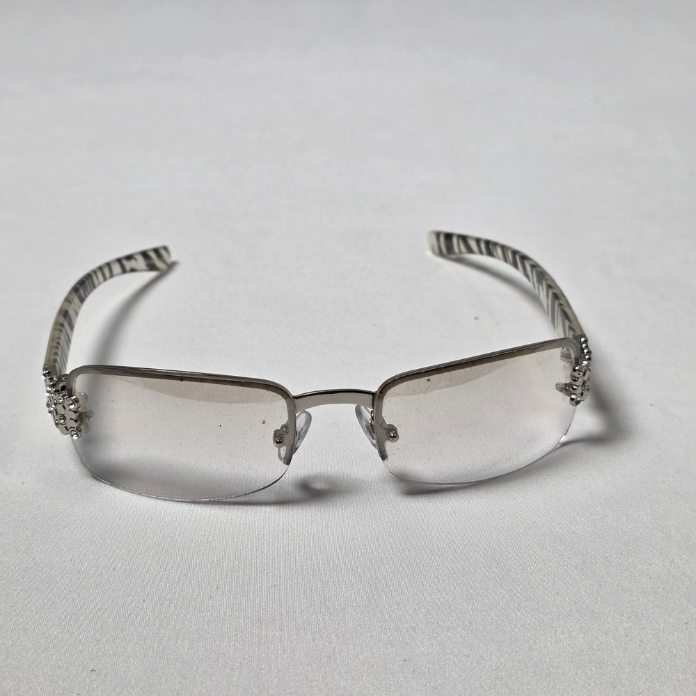 Panama Jack Sunglasses Womens Silver Zebra Print Rimless Rhinestone SR1214